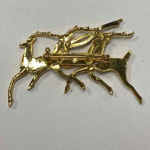 Flying Reindeer Brooch Two Tone Christmas Pin - Picture 3 of 4